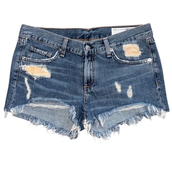 {EUC Rag & Bone Distressed Denim Cut-Off Low Rise Winnie Shorts Medium Wash 26} - Picture 1 of 9